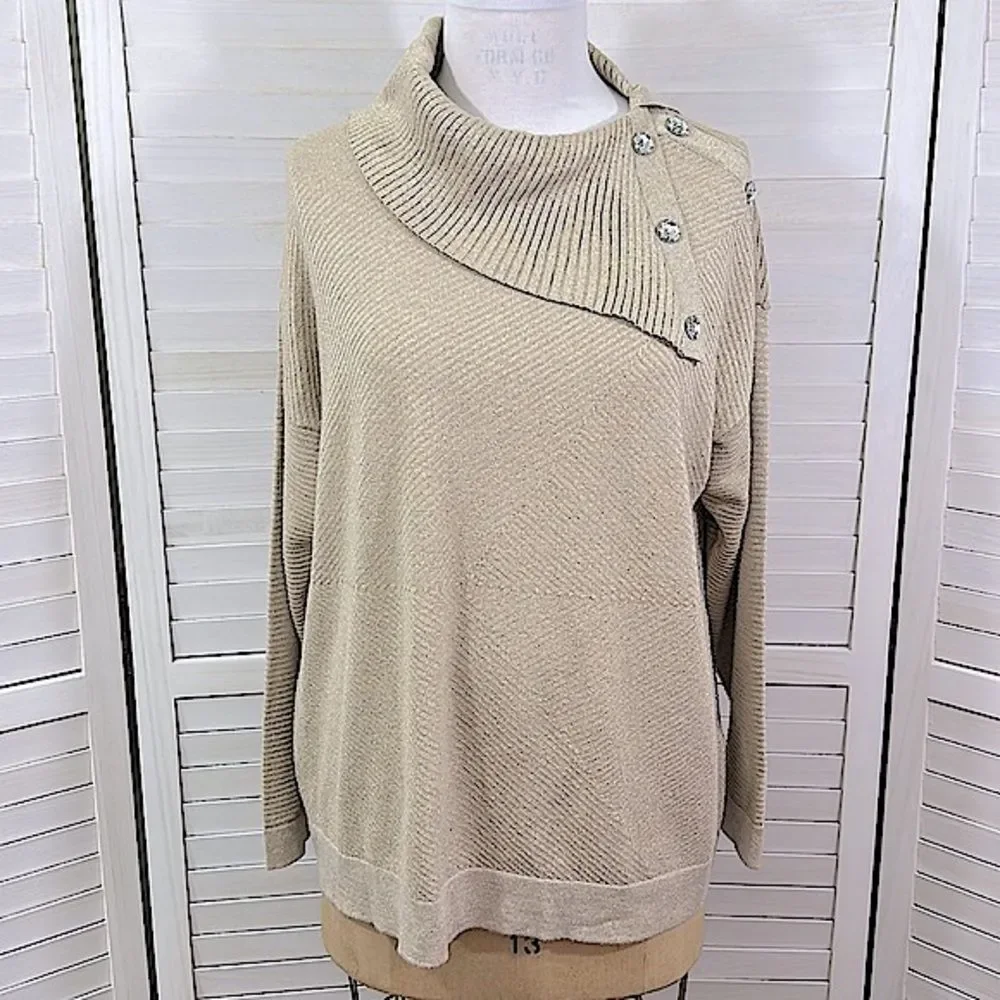 Chico’s Sweater Tunic Size 3 (16) XL Beige Sparkling Jeweled  NWOT